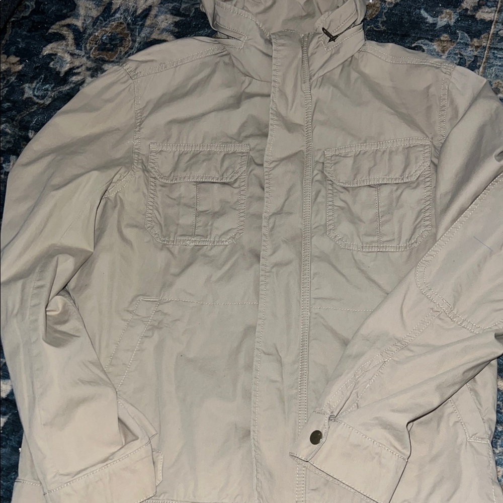 Men's Light Beige Hooded Utility Jacket M GUC